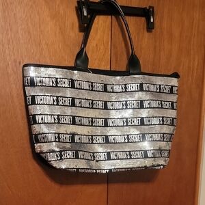 Victoria's Secret Black and Silver Logo Tote
